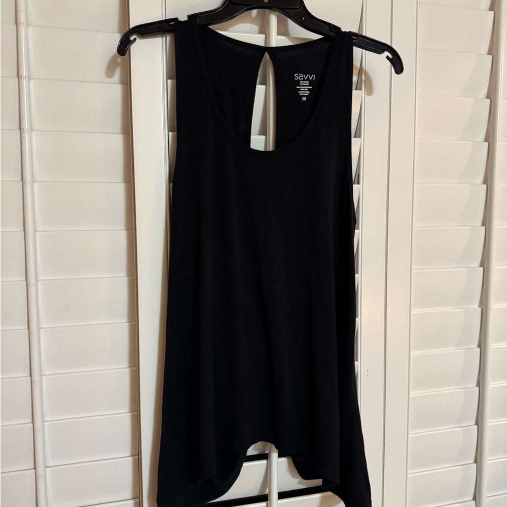 Savvi, M, Black Flowy Cut Out Tank Top